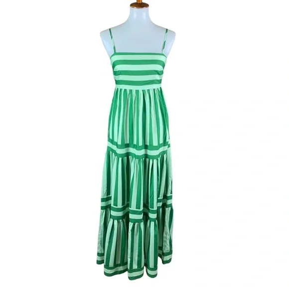 Wits The Label Postiano Striped Tiered Maxi Dress 4 Green White - Picture 2 of 7
